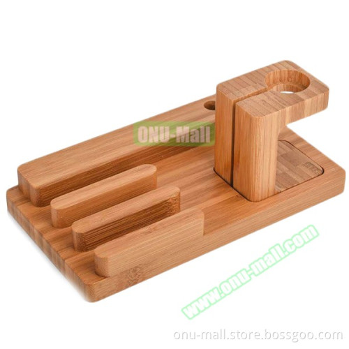 Bamboo Charging Station for Apple Watch Charger, Bracket for iPhone